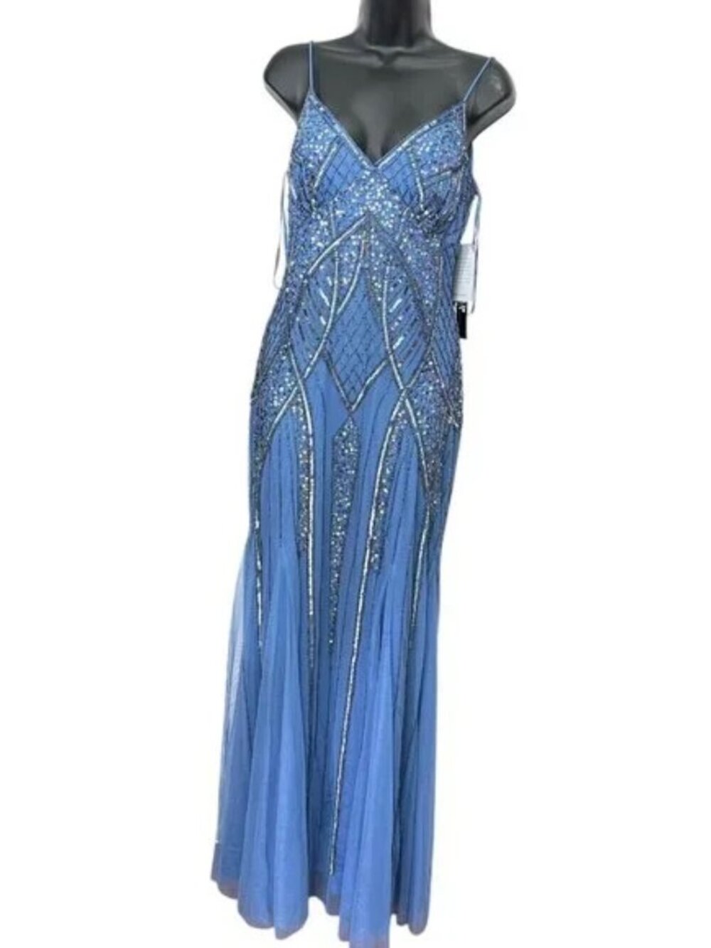 Jump Apparel Blue Beaded Dazzling Sequin Spaghetti Strap Gown Women’s Size 9/10 - Picture 2 of 13